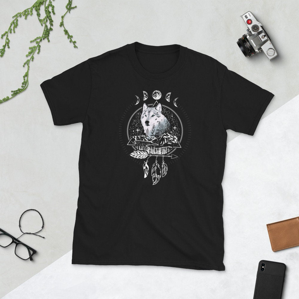 Howling Wolf Full Moon Night Sky Geometric Pattern T Shirt Graphic Tee – Bold Style · Trending Graphic Apparel