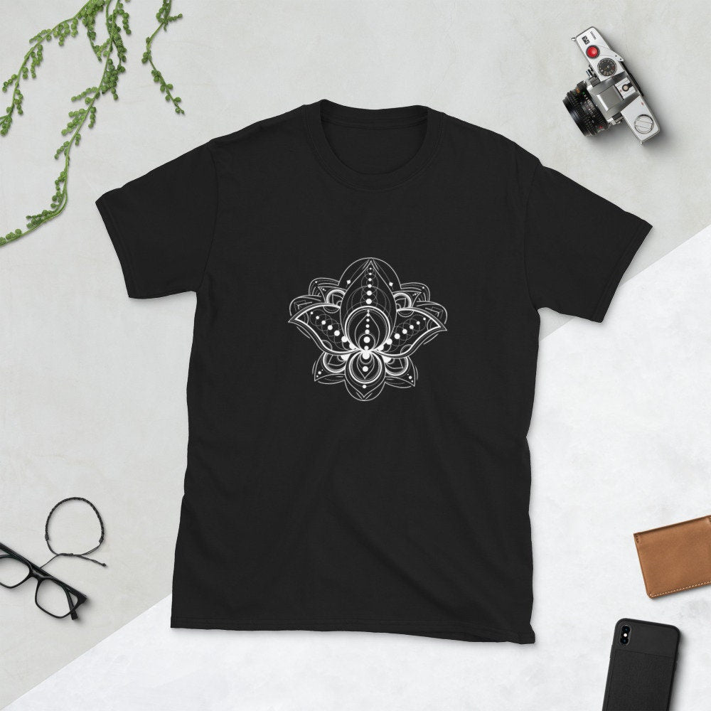 Geometrical Yoga Flower Lotus T Shirt Graphic Tee – Aesthetic Look · Trending Graphic Apparel