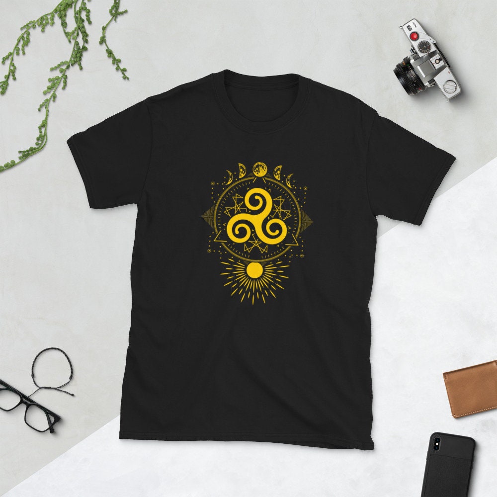 Triskele Symbol Moon and Sun Mandala Geometry T Shirt Graphic Tee – Everyday Comfort · Great Gift For Fans