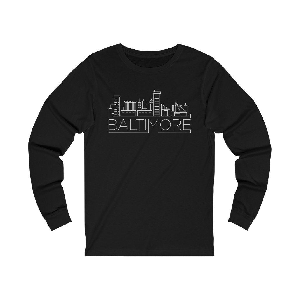 Baltimore Maryland Long Sleeve Shirt Skyline Adult Unisex Baltimore Long Sleeve T Shirt Personalization Available Graphic Tee – Warm & Stylish · Must-Have Style