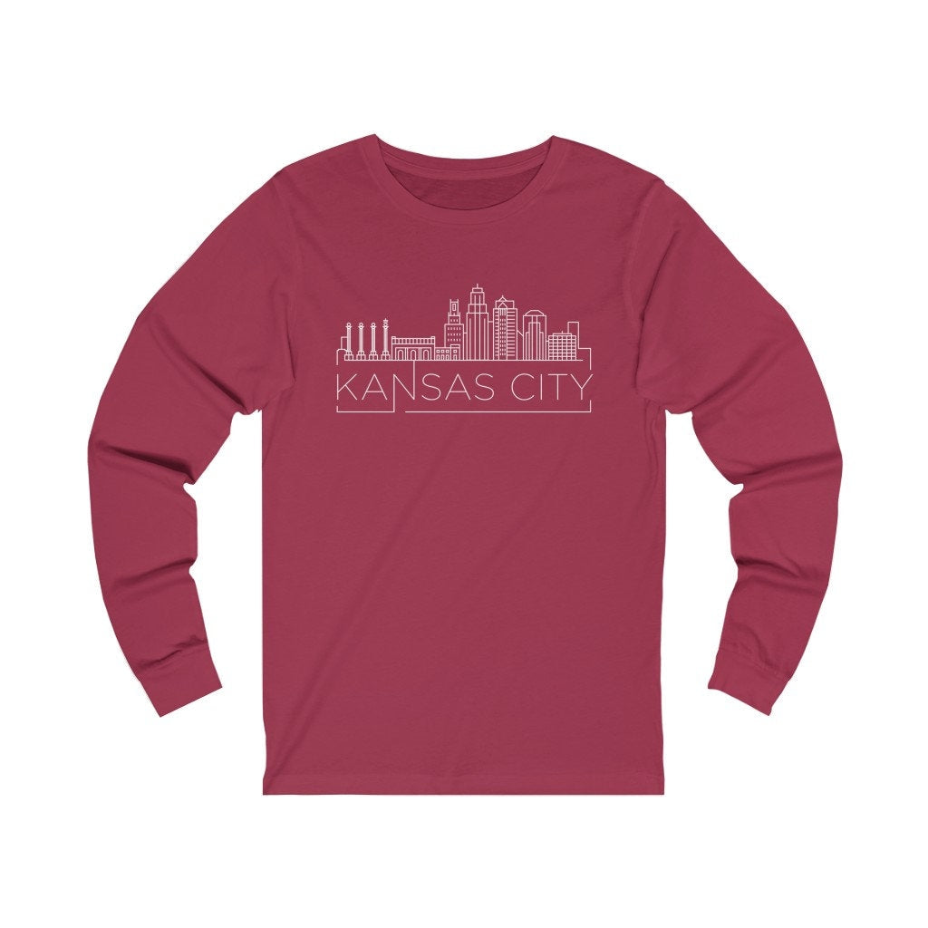 Kansas City Missouri Long Sleeve Shirt Skyline Adult Unisex Kansas City Long Sleeve T Shirt Personalization Available Graphic Tee – Premium Graphic · Must-Have Style