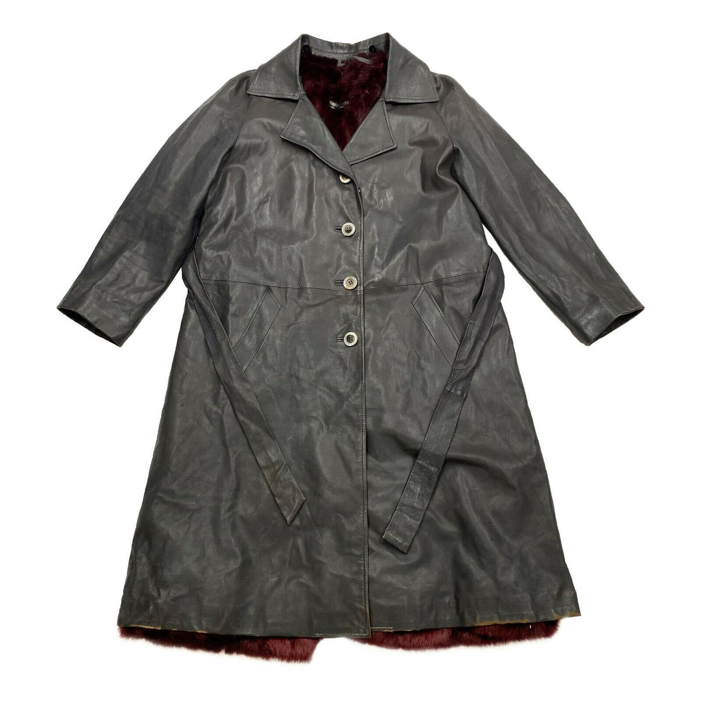 Mario Valentino Long Fur Lined Leather Trench Coat Vintage Designer Grey VTG Graphic Tee – Easygoing Wear · Perfect For Daily Wear