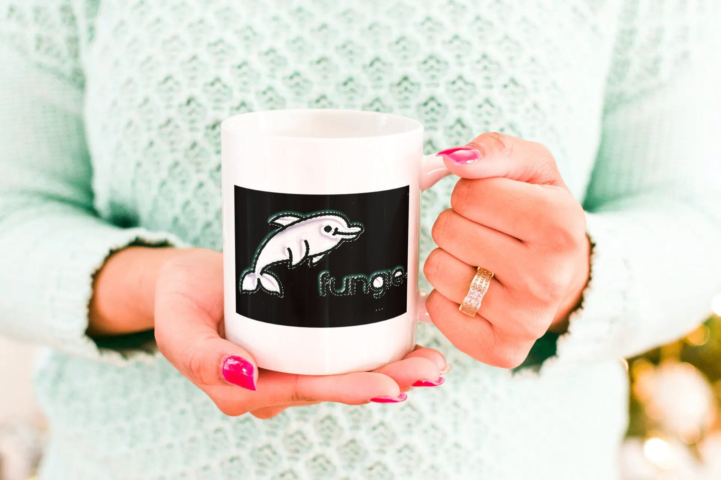 Fungie the Dolphin Mug This one is coloured White on Black Graphic Tee – Warm & Stylish · Must-Have Style