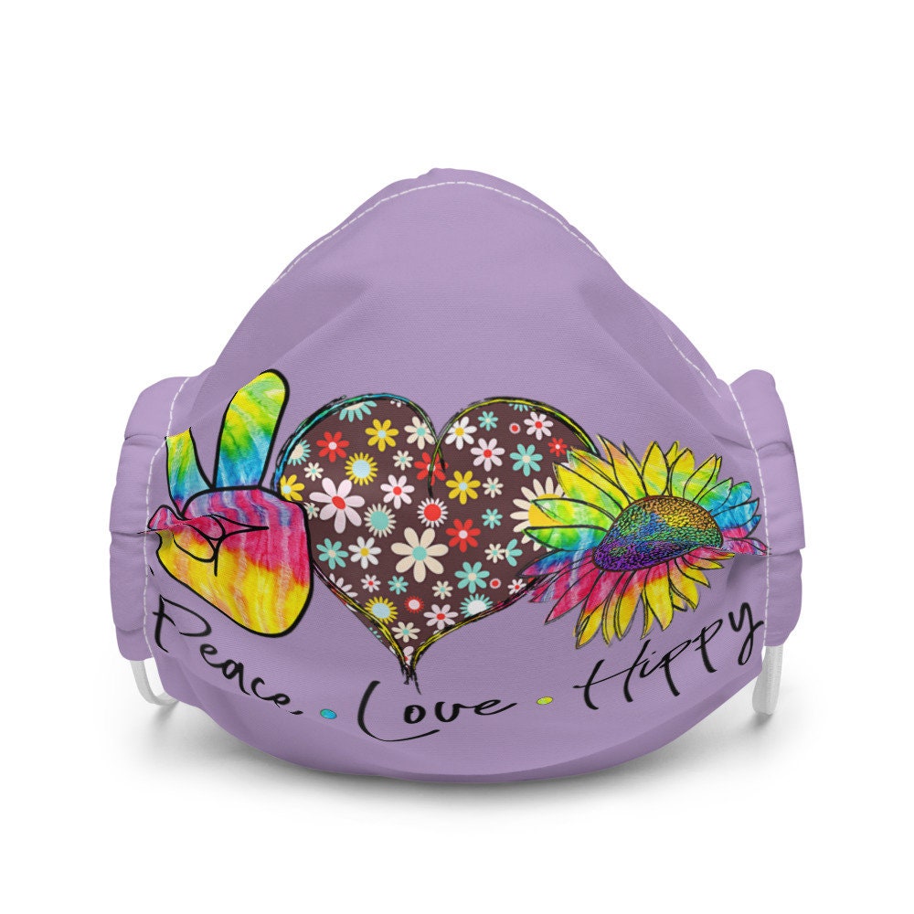 Peace Love Hippy Sunflower Purple Premium face mask Graphic Tee – Feel-Good Design · High-Quality Print