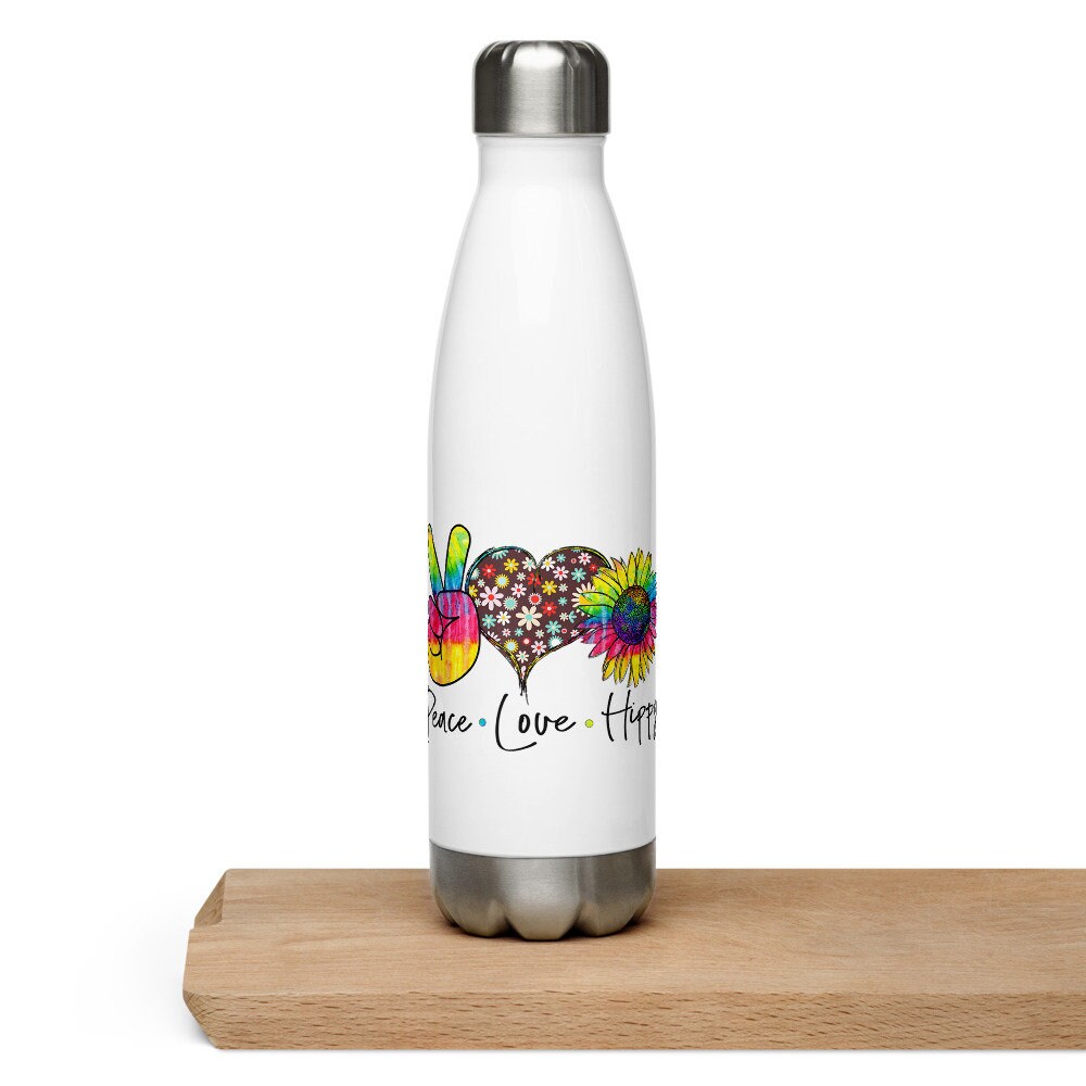 Peace Love Hippy Sunflower Stainless Steel Water Bottle Graphic Tee – Cozy Vibes · Great Gift For Fans