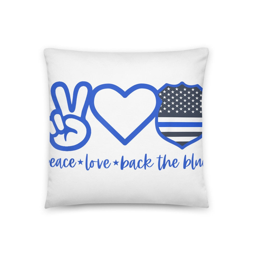 Peace Love Back The Blue Police Support Basic Pillow Graphic Tee – Aesthetic Look · High-Quality Print