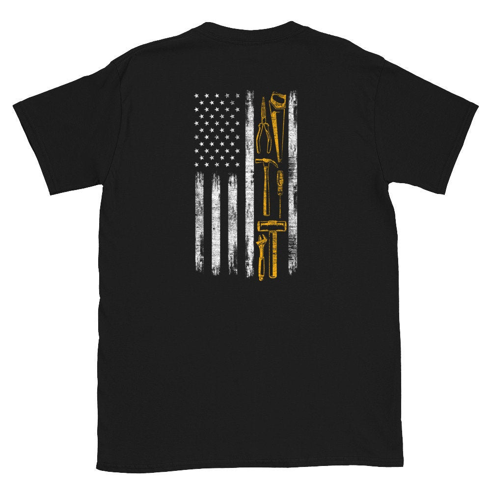 US Woodworker Flag back Patriot US Flag With Carpenter Tools T Shirt Back Graphic Tee – Cozy Vibes · Trending Graphic Apparel