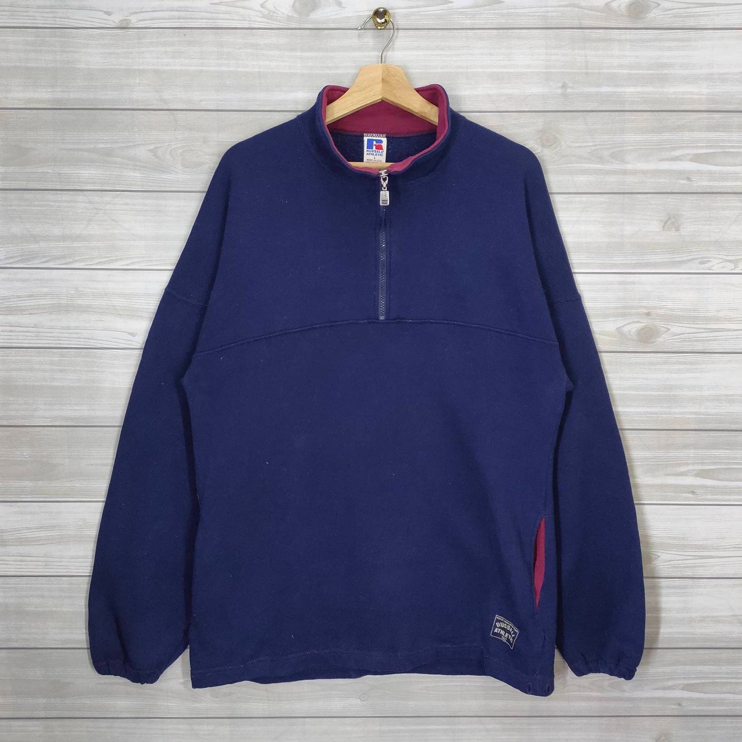 90s Russell Jumper Plain Large Vintage Russell Athletic Sweatshirt Plain Pullover Quarter Zip Navy Blue Size L Sweatshirt – Cozy Vibes · High-Quality Print
