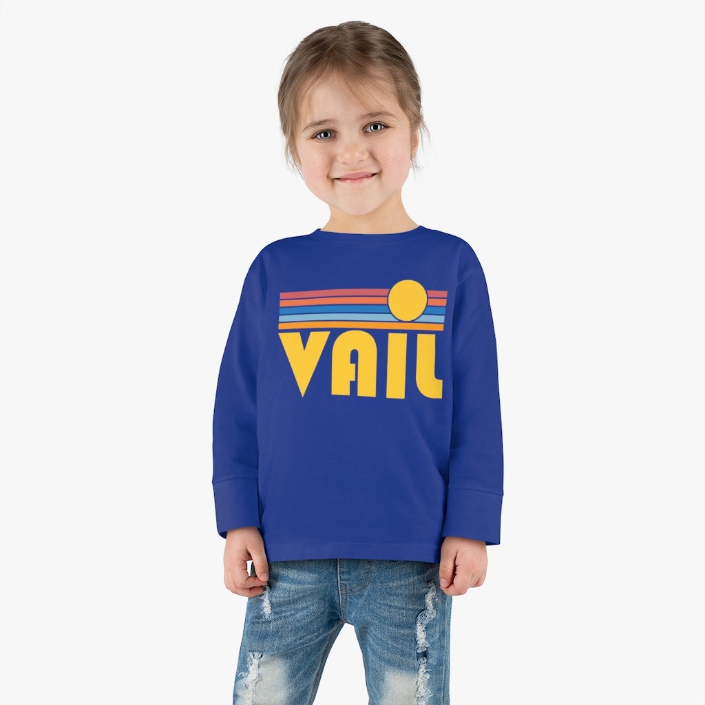 Vail Colorado Toddler Long Sleeve Shirt Retro Sun Unisex Toddler Vail T Shirt Personalization Available Graphic Tee – Bold Style · Trending Graphic Apparel