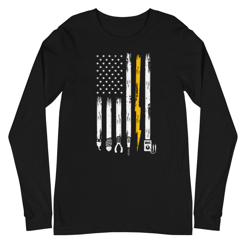 Electrician US Flag Tools for Electricians Unisex Long Sleeve Tee Graphic Tee – Fan Favorite · Top Pick For Any Outfit
