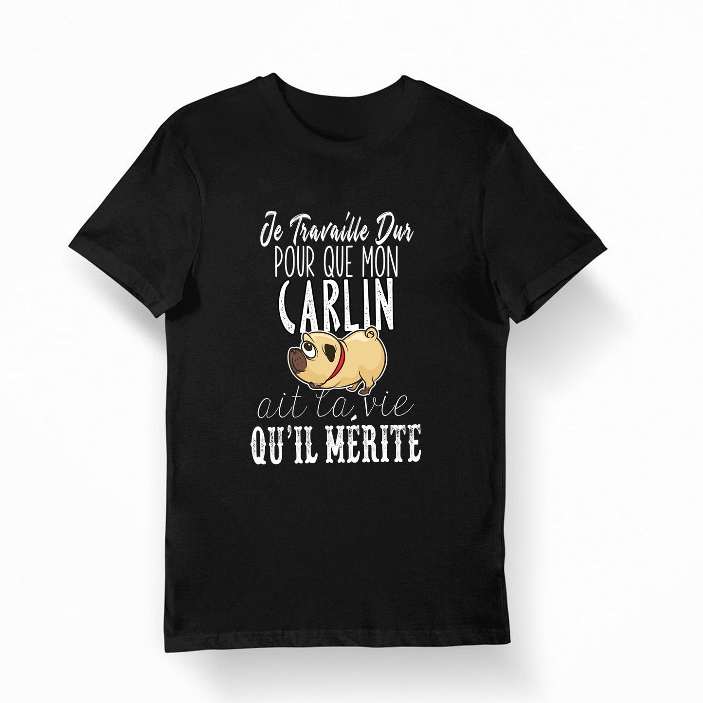 Carlin Je travaille dur T shirt Bio Femme Homme Enfant et Body Bb Fun Drle Collection Chien et Animaux Graphic Tee – Warm & Stylish · Great Gift For Fans