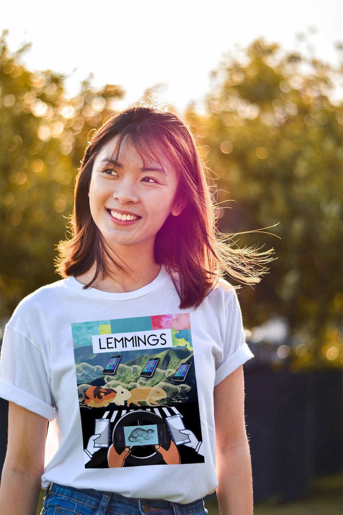Lemmings With Smartphones Short Sleeve Unisex T Shirt Graphic Tee – Bold Style · Trending Graphic Apparel