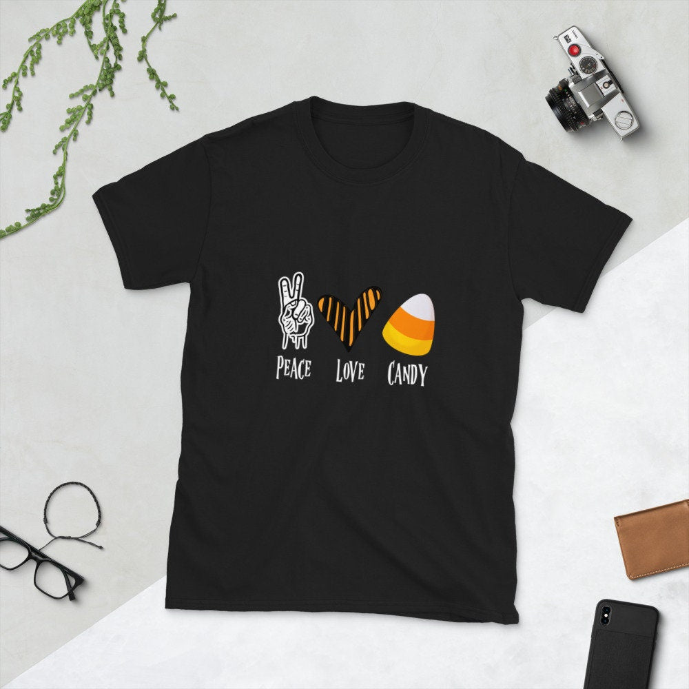 Peace Love Candy Corn Halloween Fall Short Sleeve Unisex T Shirt Graphic Tee – Easygoing Wear · High-Quality Print
