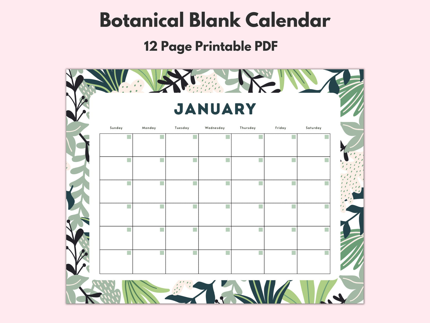 Botanical Calendar Monthly Blank Calendar Printable Calendar Template Horizontal Printable Calendar Pages PDF Printable Download Graphic Tee – Cozy Vibes · High-Quality Print