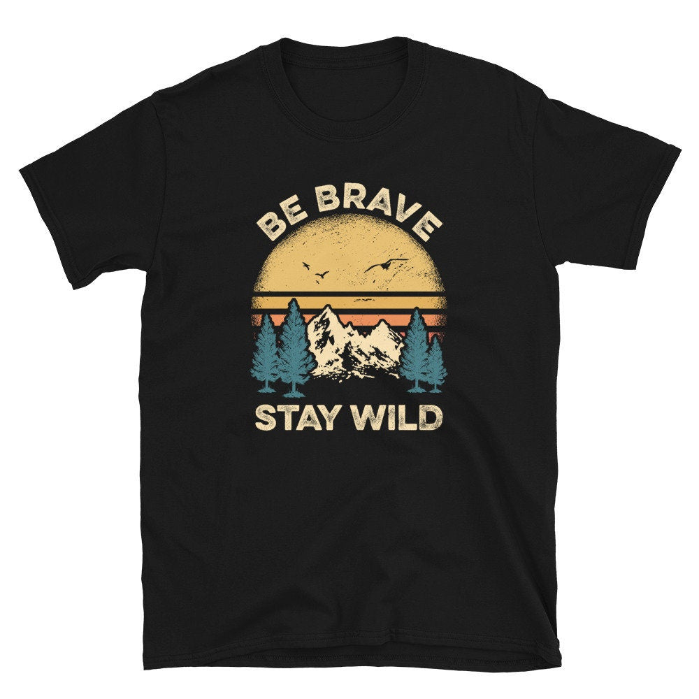 Retro Sunset Mountain Hiker Stay Wild Unisex T Shirt Graphic Tee – Bold Style · Must-Have Style
