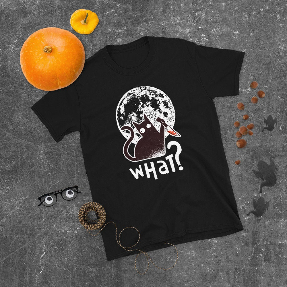 What Moon and Scary Black Cat Scary Halloween T Shirt Graphic Tee – Warm & Stylish · Must-Have Style