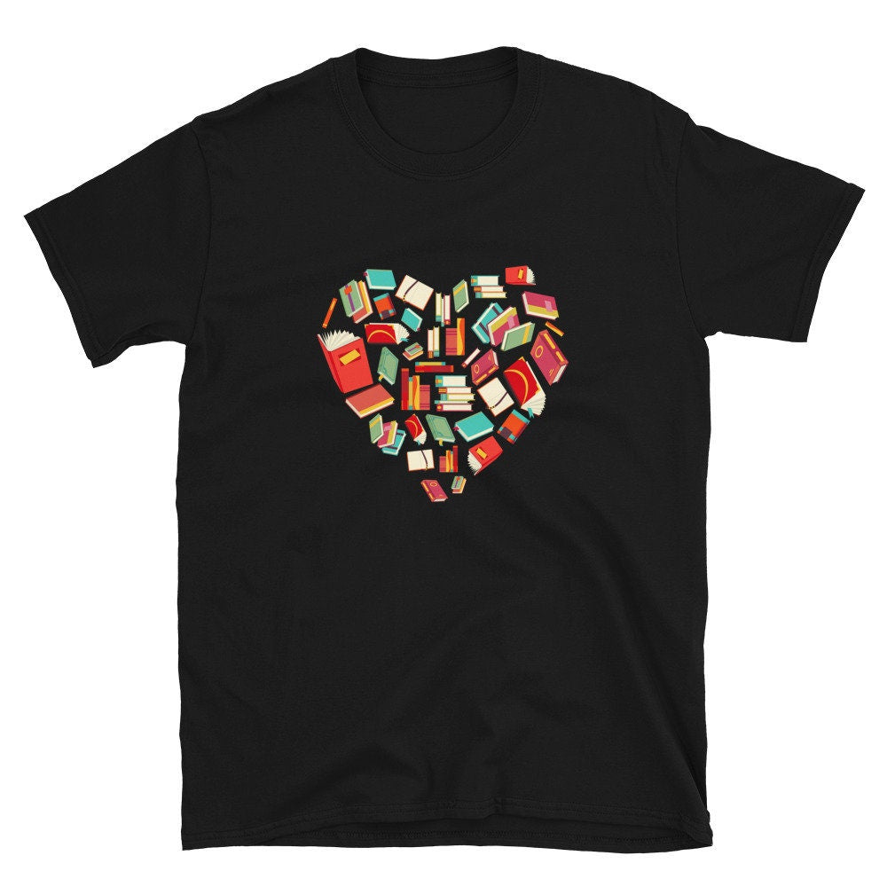 Books Arranged in Heart Funny Book Lover Unisex T Shirt Graphic Tee – Bold Style · Perfect For Daily Wear