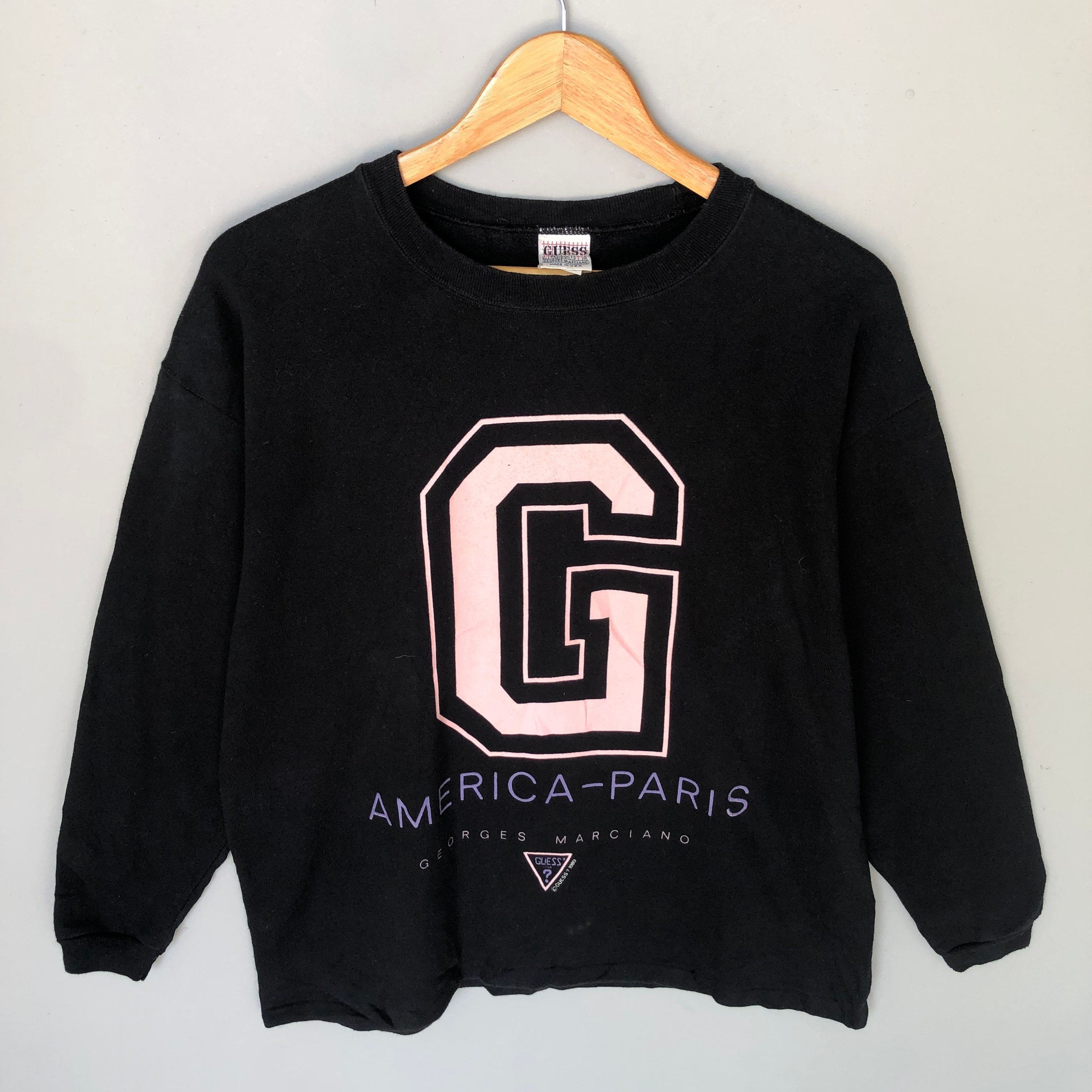 Vintage 90s Guess America Paris Georges Marciano Big Print Logo Sweatshirt Crewneck Colour Black Sweatshirt – Easygoing Wear · Perfect For Daily Wear