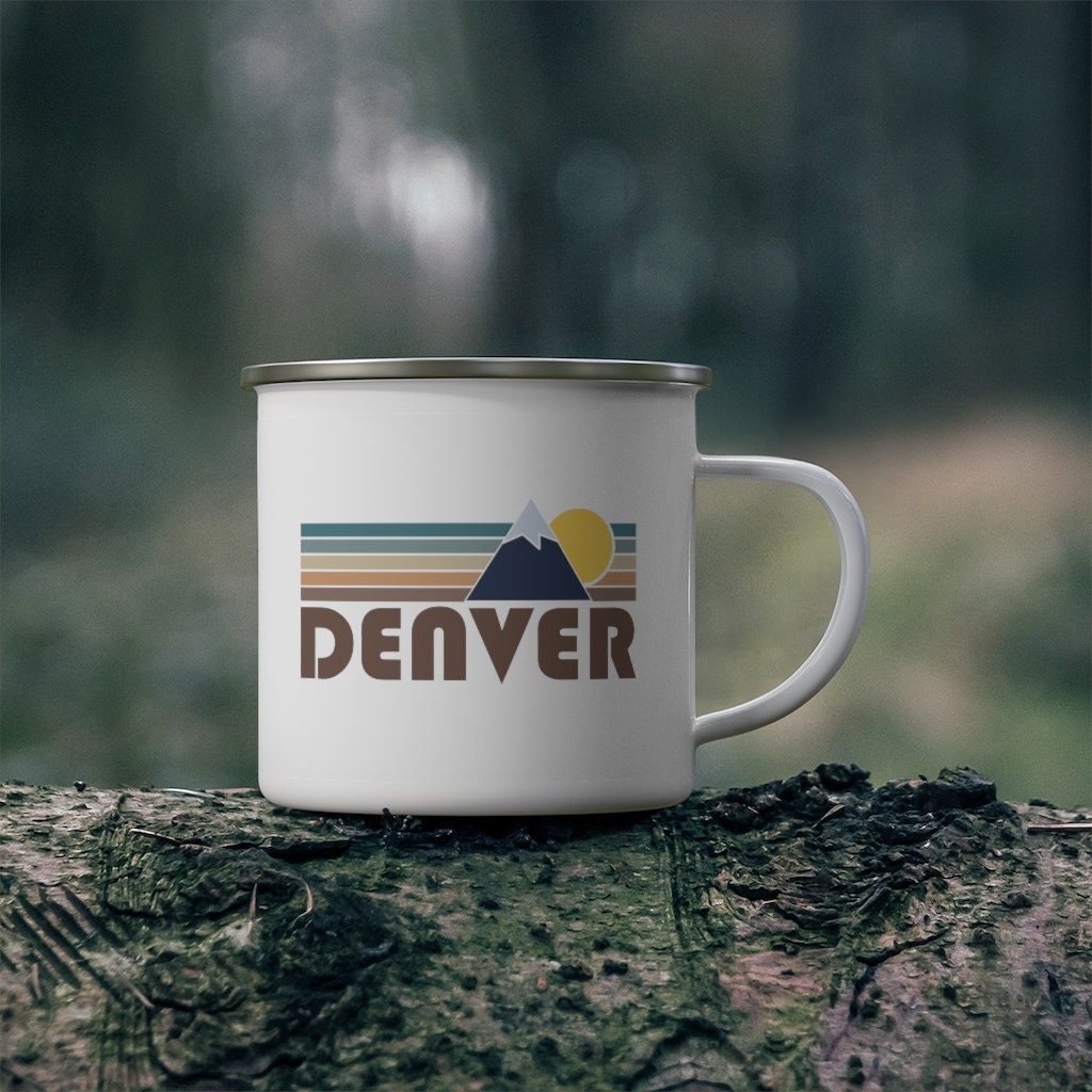 Denver Colorado Camp Mug 12oz Retro Enamel Camping Denver Mug Personalization Available Graphic Tee – Premium Graphic · Top Pick For Any Outfit