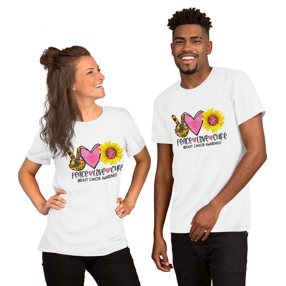 Peace Love Cure Breast Cancer Sunflowers Short Sleeve Unisex T Shirt Graphic Tee – Feel-Good Design · Top Pick For Any Outfit