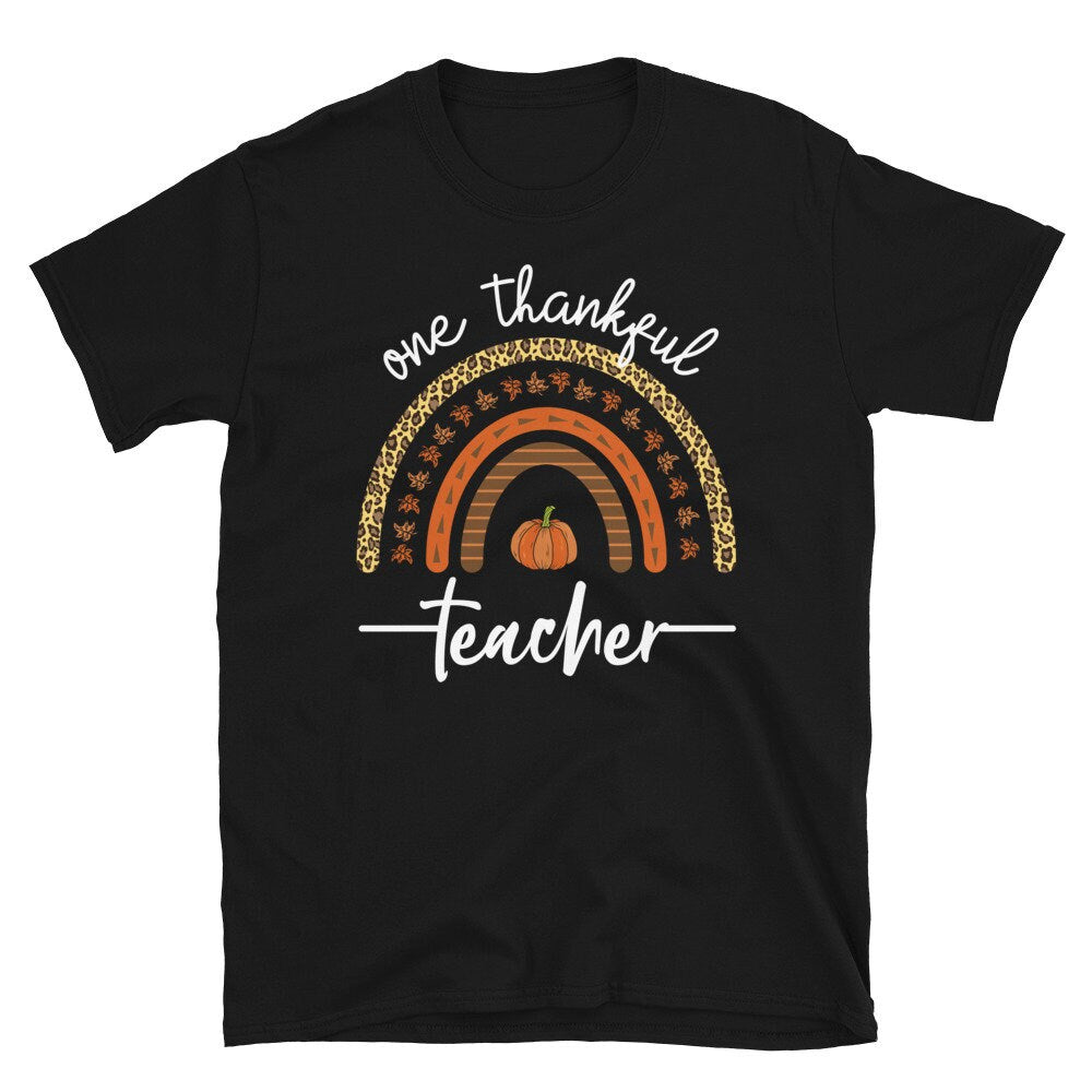 One Thankful Teacher Pumpkin and Turkey day T Shirt Graphic Tee – Cozy Vibes · Top Pick For Any Outfit
