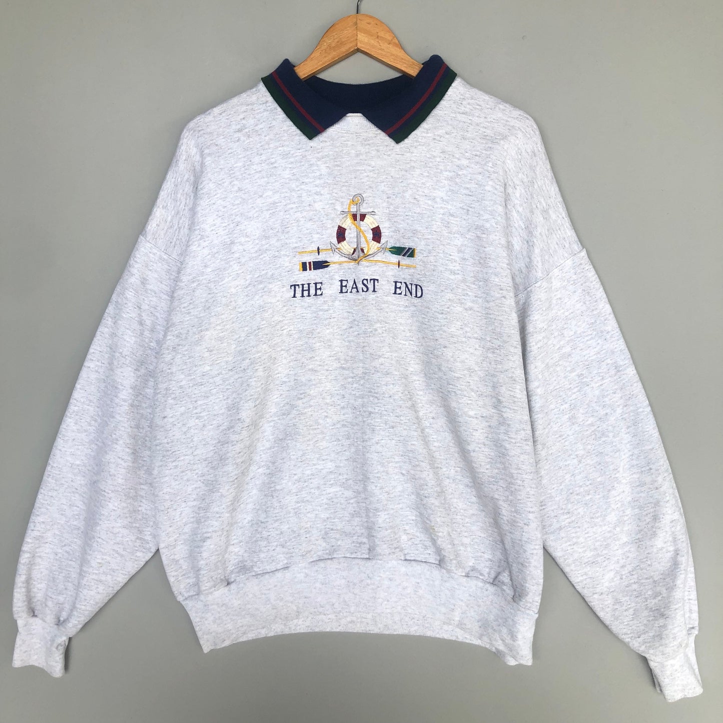 Vintage 90s Hanes Tag The East End Embroidery Logo Sweatshirt Collarneck Colour Light Grey Size X large Sweatshirt – Easygoing Wear · Must-Have Style