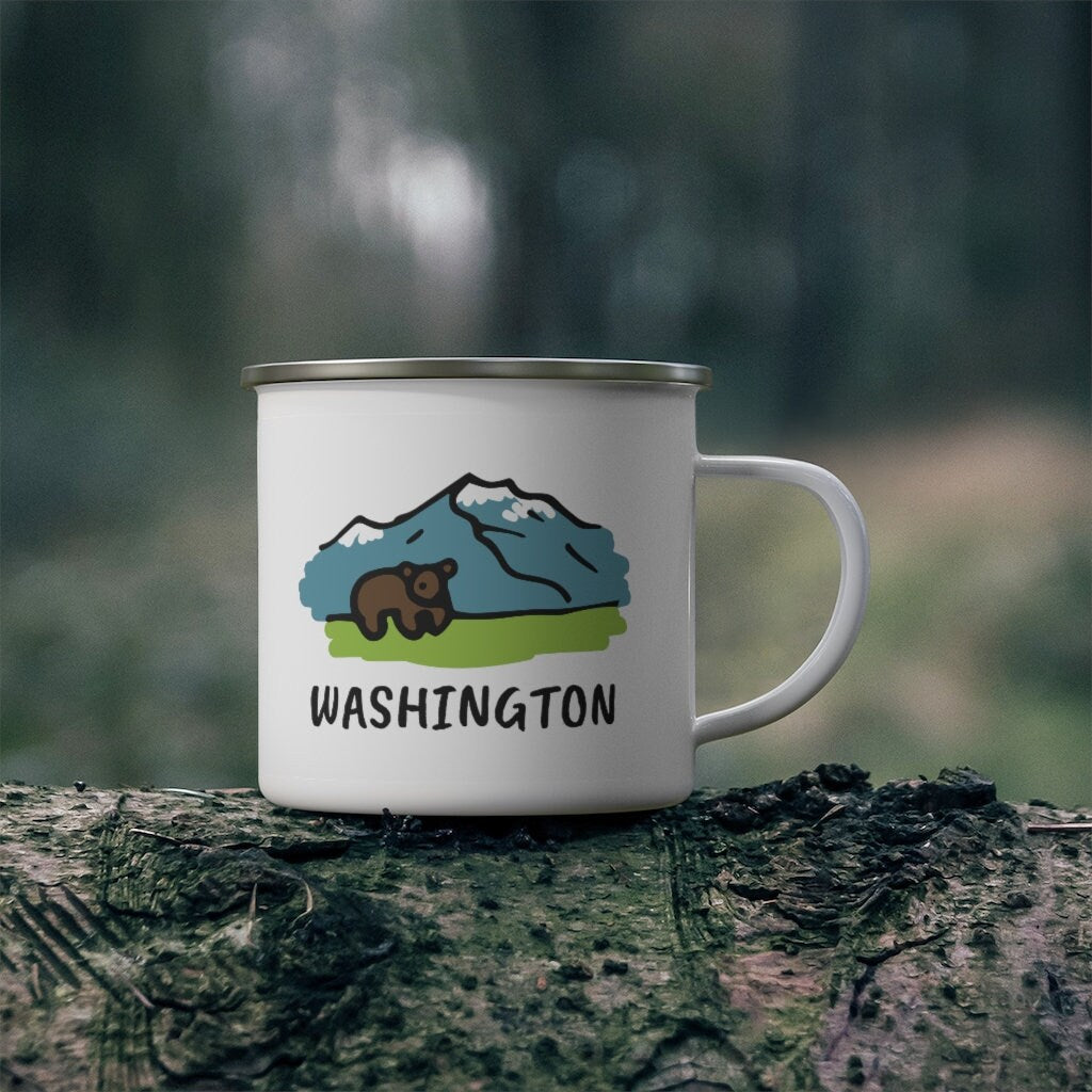 Washington Camp Mug 12oz Retro Enamel Camping Washington Mug Personalization Available Graphic Tee – Premium Graphic · High-Quality Print