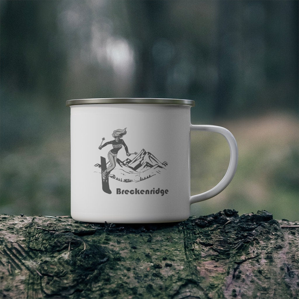 Breckenridge Colorado Camp Mug 12oz Retro Enamel Camping Breckenridge Mug Personalization Available Graphic Tee – Soft Feel · Must-Have Style