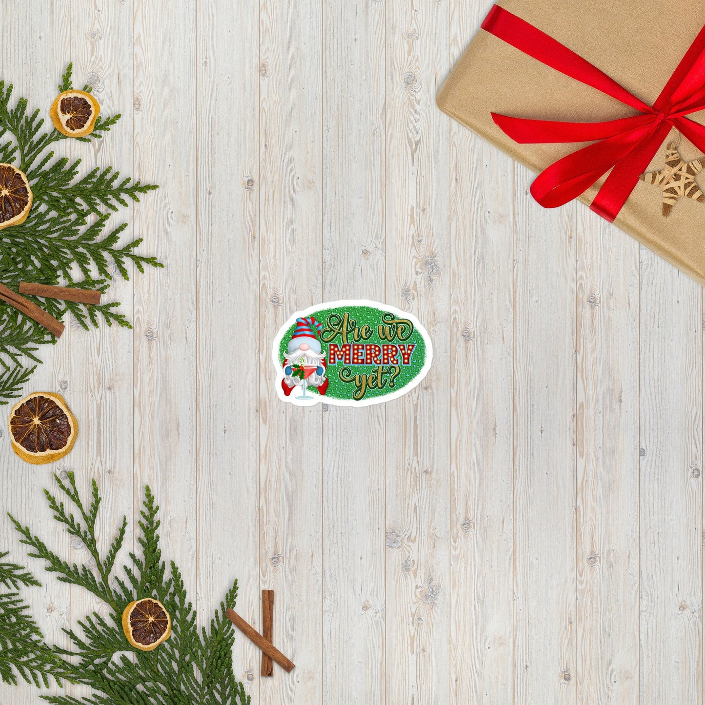 Are We Merry Yet Christmas Gnome Martini Holiday Bubble free stickers Graphic Tee – Easygoing Wear · Great Gift For Fans