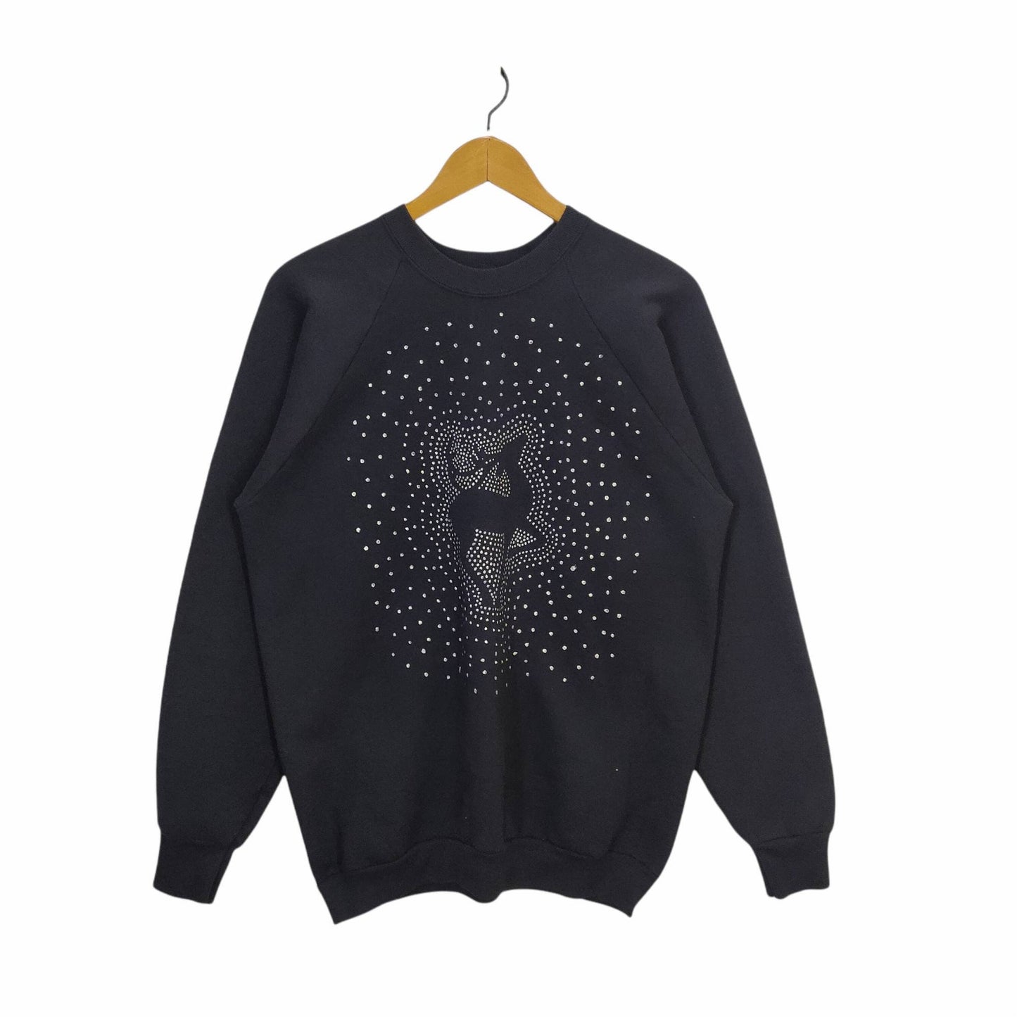 90s Deer Raglan Sweatshirt Large Vintage Fruit of The Loom Sweater Jumper Pullover Crewneck Animal Print Black Womens Size L Sweatshirt – Premium Graphic · High-Quality Print