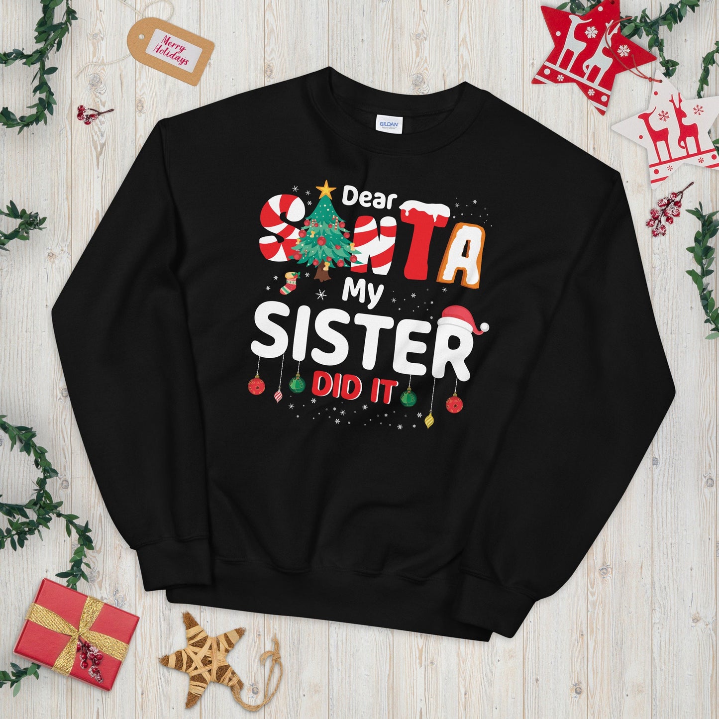 Dear Santa my Sister Did it Funny Christmas Sweater Graphic Tee – Premium Graphic · High-Quality Print