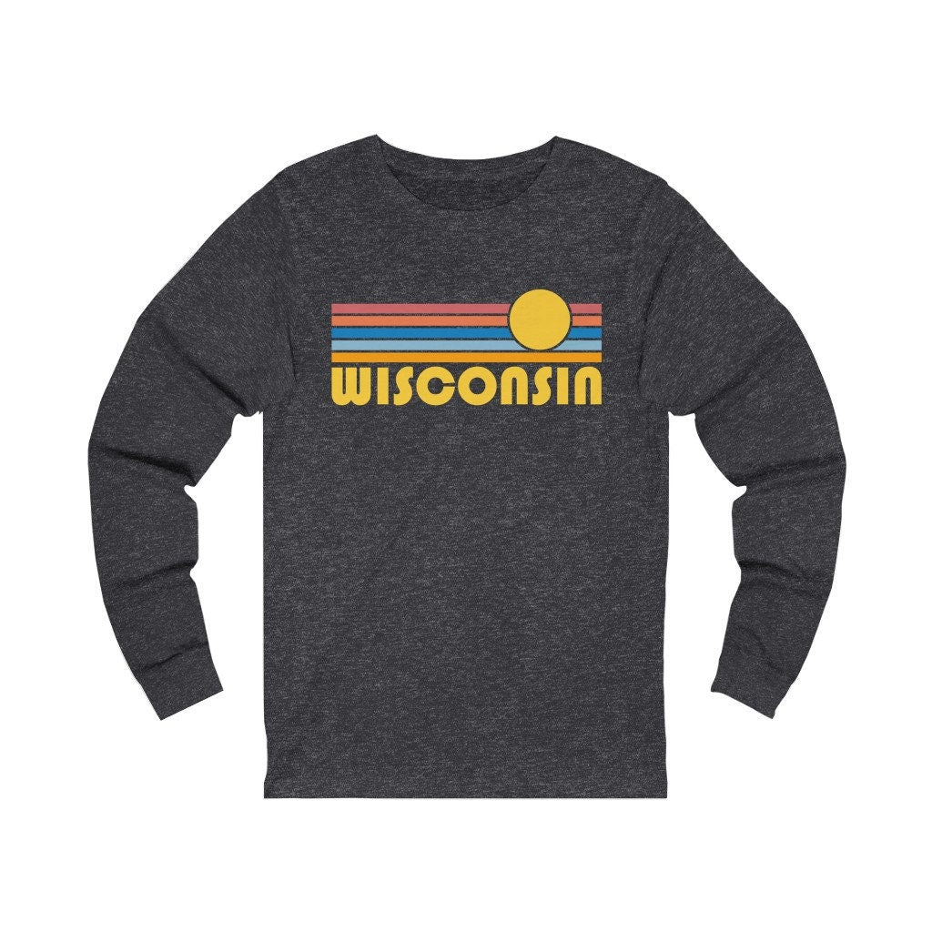 Wisconsin Long Sleeve Shirt Unisex Retro Sun Long Sleeve Wisconsin T Shirt Personalization Available Graphic Tee – Easygoing Wear · Perfect For Daily Wear