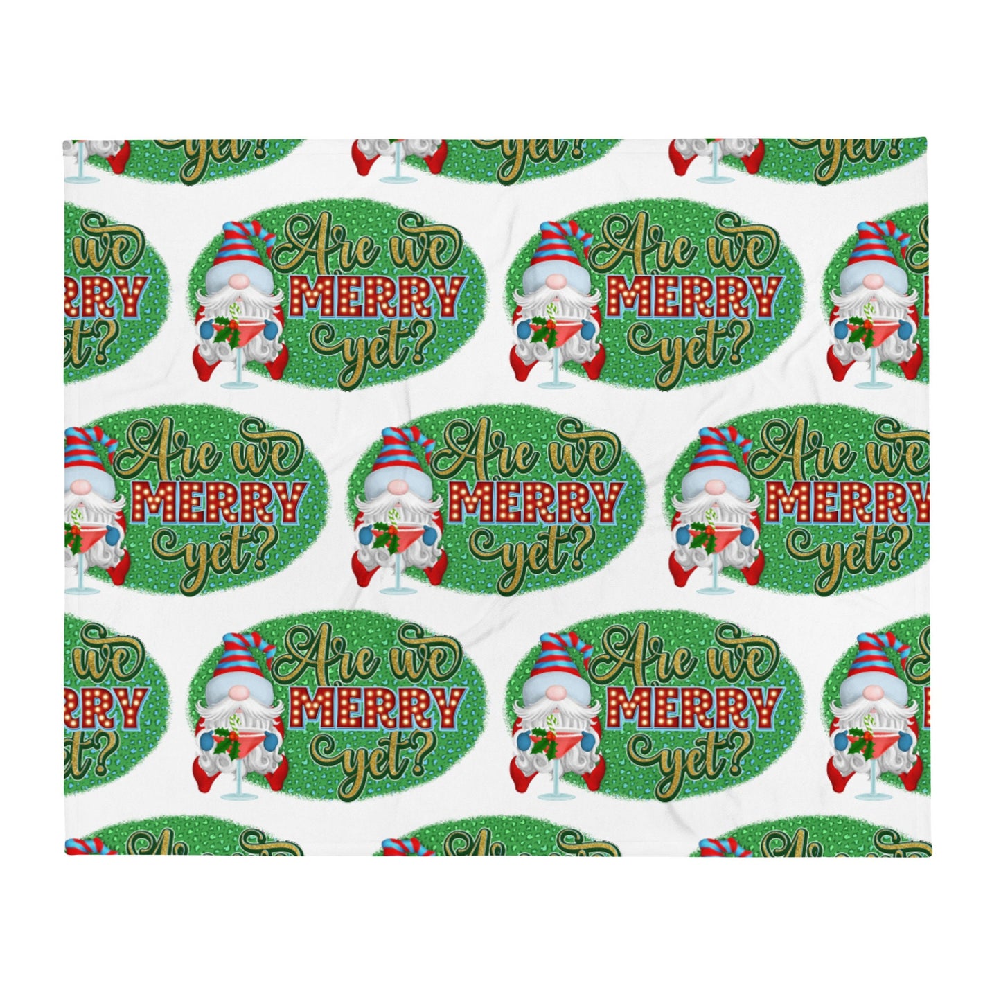 Are We Merry Yet Christmas Gnome Martini Holiday White Throw Blanket Graphic Tee – Warm & Stylish · Perfect For Daily Wear