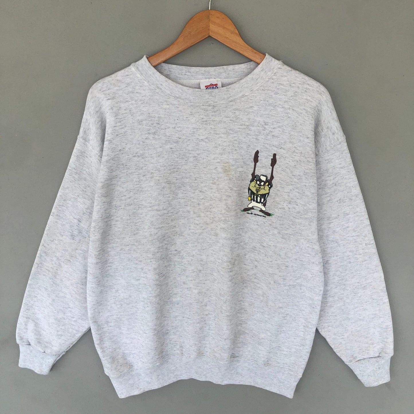 Vintage Hero Tag Warner Bros 1994 Tazmania Big Backprint Logo Sweatshirt Baggie Crewneck Pullover Streetwear Tazmania Colour Grey Size large Sweatshirt – Warm & Stylish · High-Quality Print