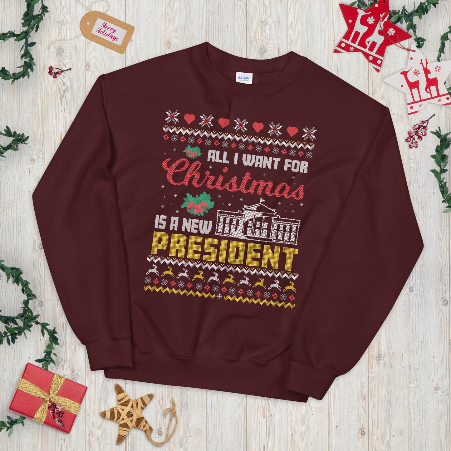 Festive Theme All I Want for Xmas a New President Unisex Sweatshirt Sweatshirt – Warm & Stylish · Must-Have Style