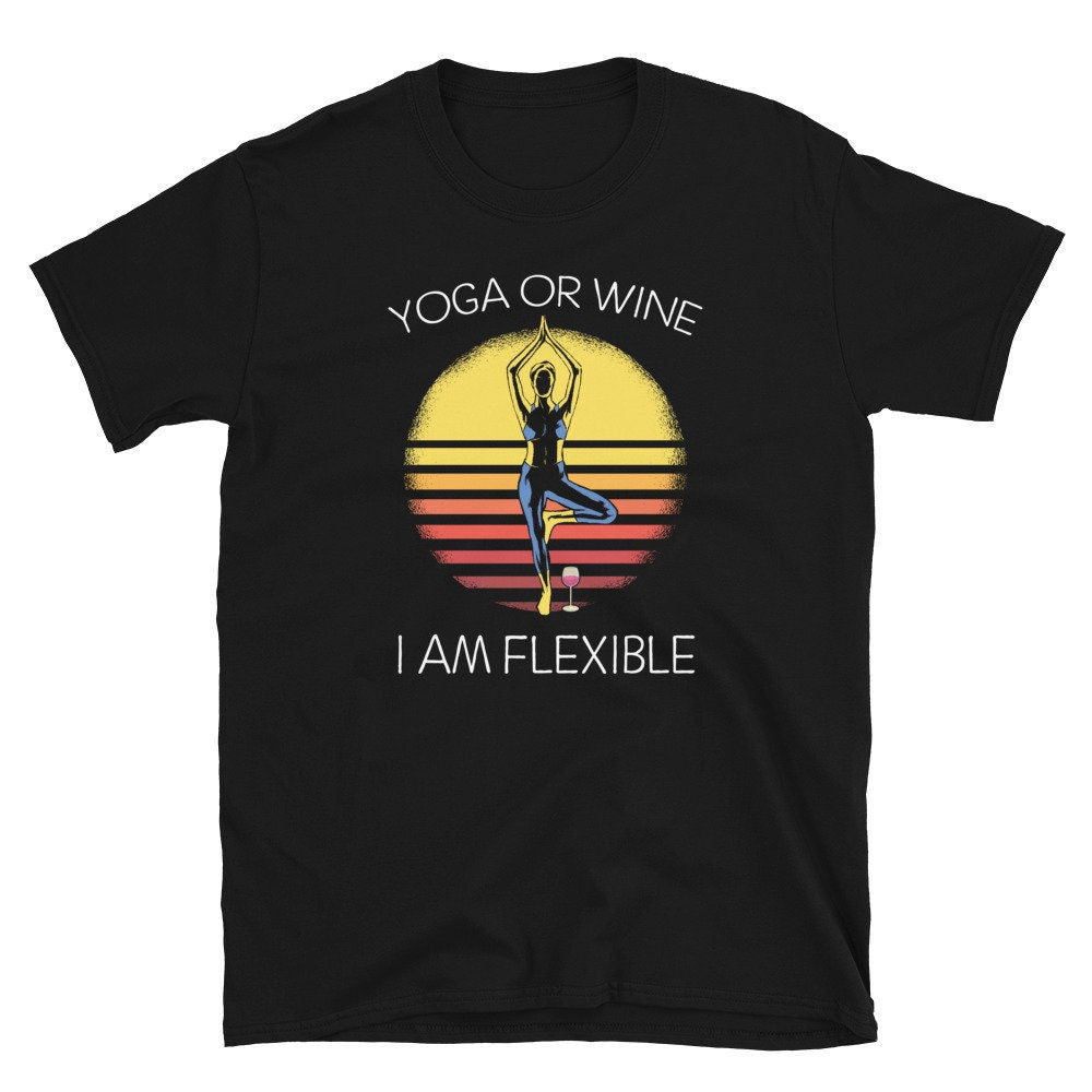 Retro Tree Pose Woman Yoga or Wine Quote Unisex T Shirt Graphic Tee – Everyday Comfort · Must-Have Style