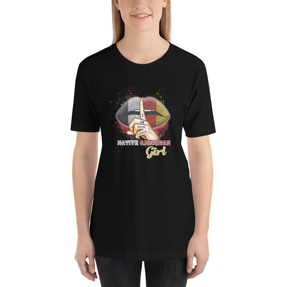 Native American Girl Lips Short Sleeve Unisex T Shirt Graphic Tee – Soft Feel · High-Quality Print