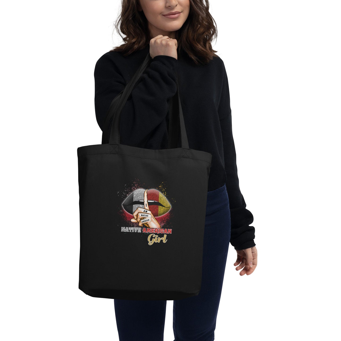 Native American Girl Lips Eco Tote Bag Tote Bag – Premium Graphic · High-Quality Print