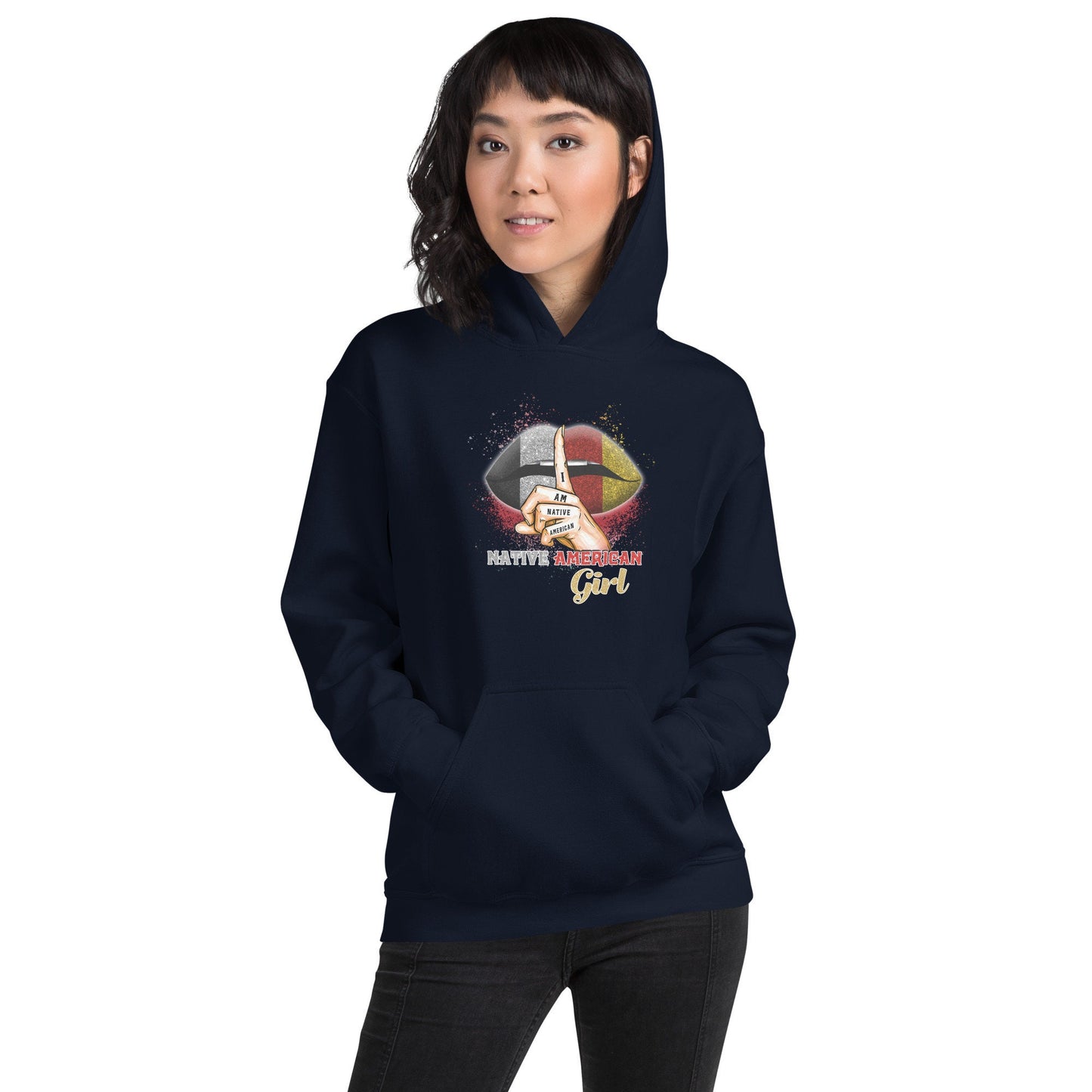 Native American Girl Lips Unisex Hoodie Hoodie – Cozy Vibes · High-Quality Print