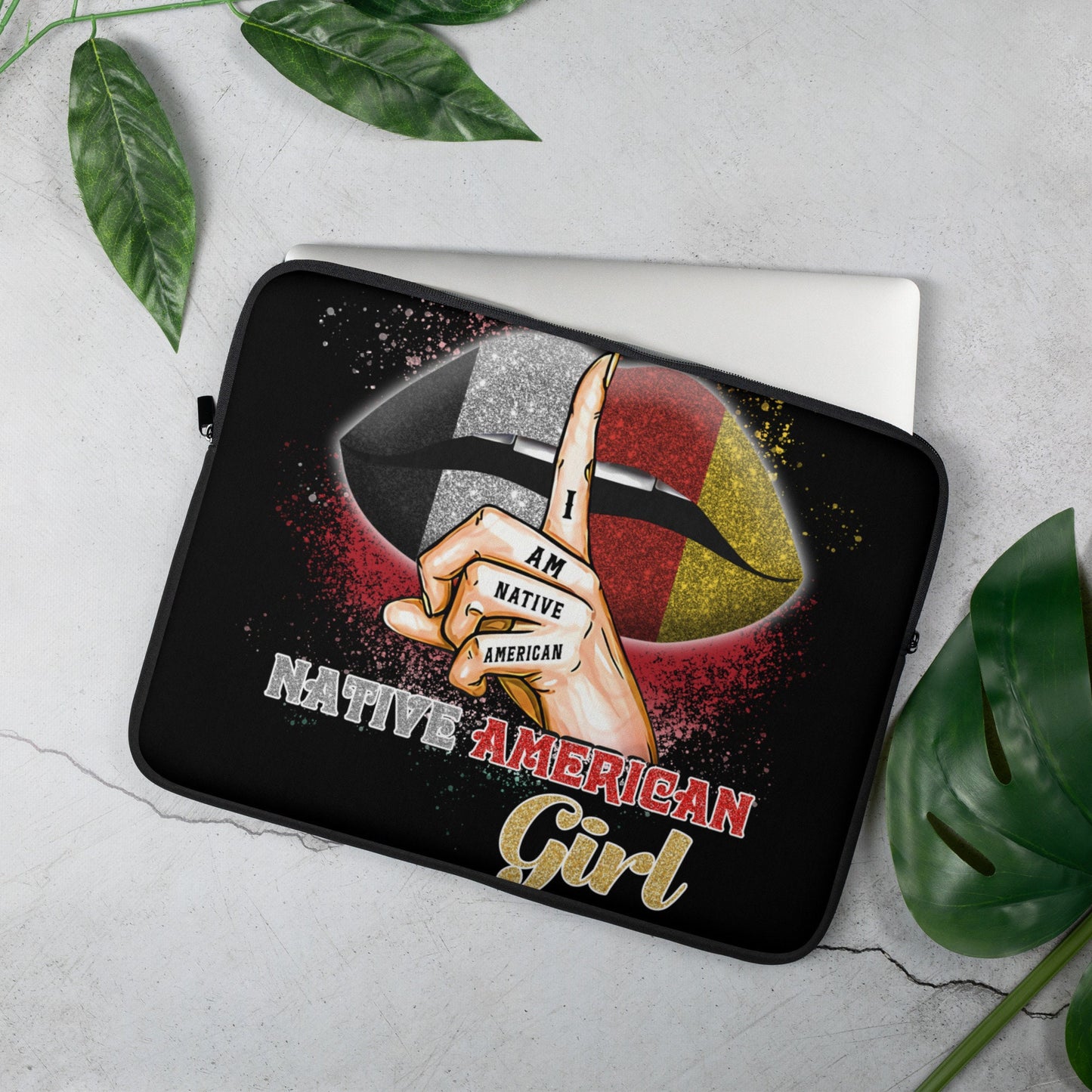 Native American Girl Lips Laptop Sleeve Graphic Tee – Feel-Good Design · Trending Graphic Apparel