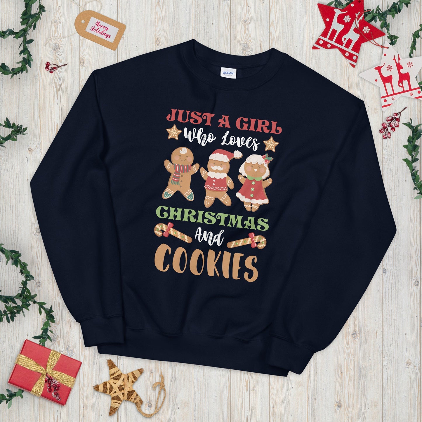 Just a Girl Who Loves Christmas and Cookies Sweatshirt Sweatshirt – Everyday Comfort · Trending Graphic Apparel