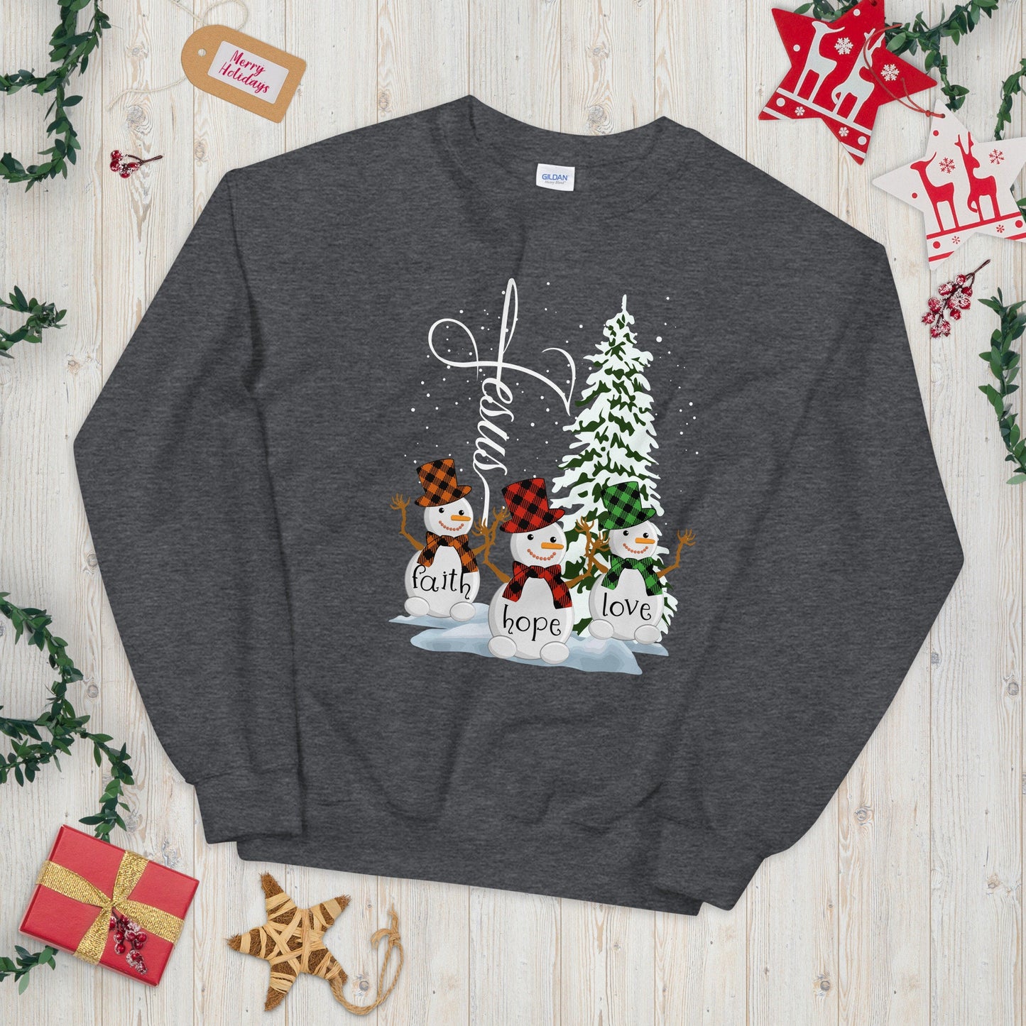 Jesus Faith Hope Love Snowman Xmas Unisex Sweatshirt Sweatshirt – Premium Graphic · Trending Graphic Apparel