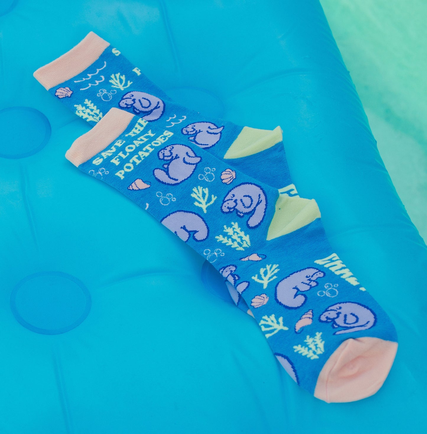 Save The Floaty Potatoes Manatee Socks Cute Womens Socks Ocean Socks Novelty Socks Floral Socks Funny Socks Women Compression Socks Graphic Tee – Easygoing Wear · High-Quality Print