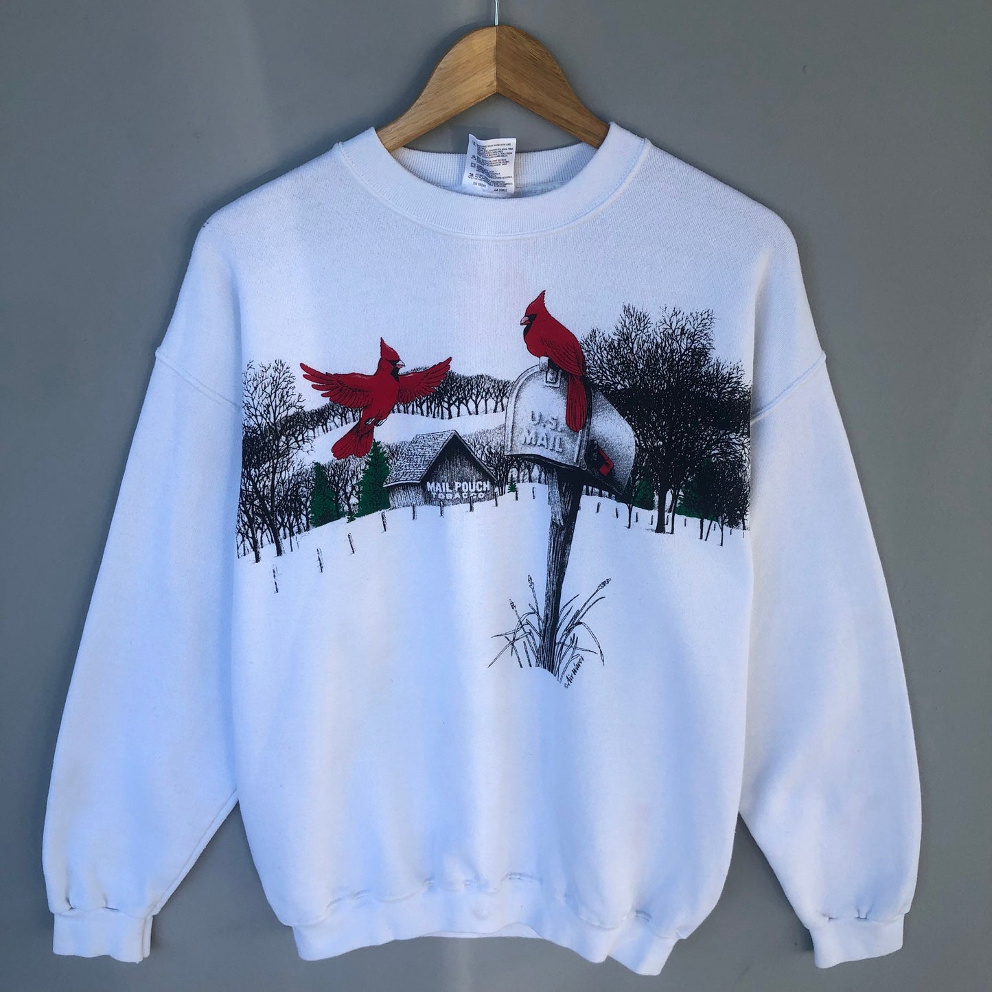 Vintage Y2K Tultex Tag Big Print Animals Logo Sweatshirt Crewneck Pullover Sweater Tultex Bird Print Colour White Size Large Sweatshirt – Soft Feel · High-Quality Print