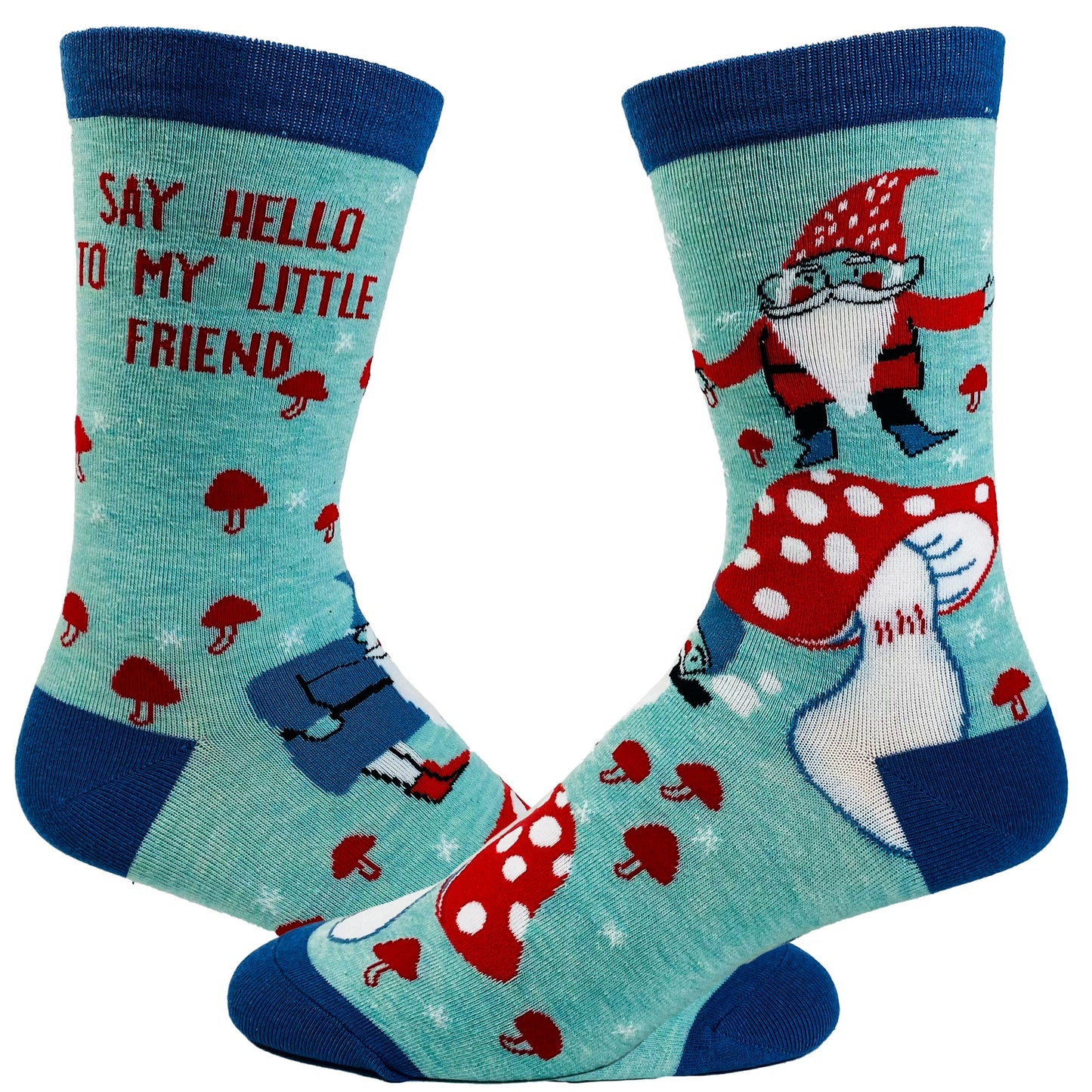 Gnome Socks Hello Little Friend Socks Funny Womens Socks Funny Socks Funky Gnome Socks Flower Child Socks Mushrooms Graphic Tee – Easygoing Wear · Trending Graphic Apparel