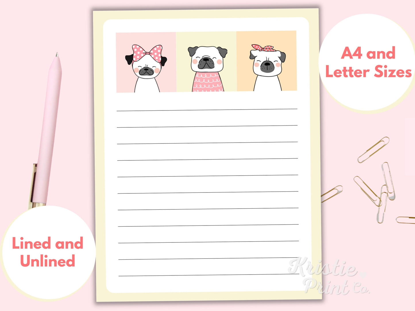 Pug Stationary Stationery Kawaii Dog Stationery for Kids Cute Kids Stationary Lined Stationery for Kids Unlined Printable Stationery Graphic Tee – Premium Graphic · Trending Graphic Apparel