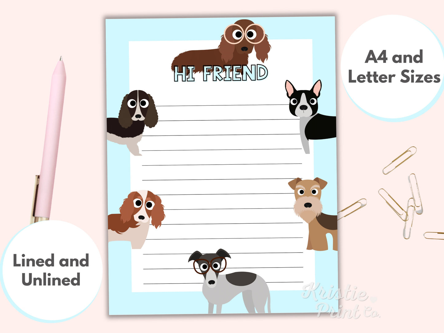 Dog Stationery for Kids Printable Dog Stationary Cute Kids Stationary Dachshund Boston Terrier Spaniel Airedale Whippet Graphic Tee – Warm & Stylish · Must-Have Style
