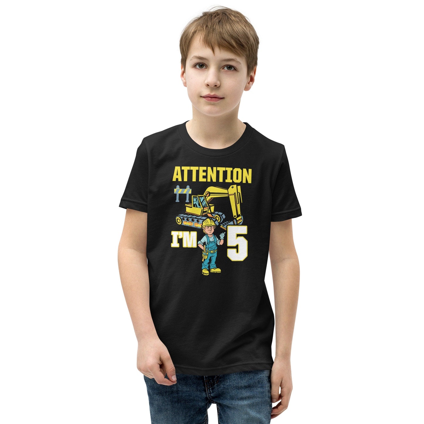 Attention I39m 5 Years Old Excavator Boy Kid39s Birthday Shirt Graphic Tee – Premium Graphic · High-Quality Print