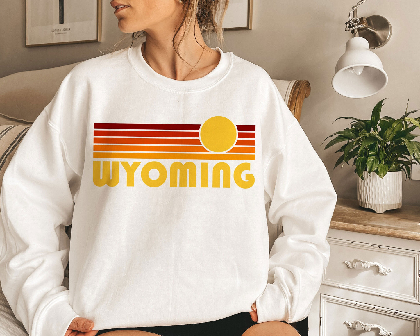 Wyoming Sweatshirt Unisex Retro Sunrise Wyoming Sweatshirt Personalization Available Sweatshirt – Easygoing Wear · Great Gift For Fans