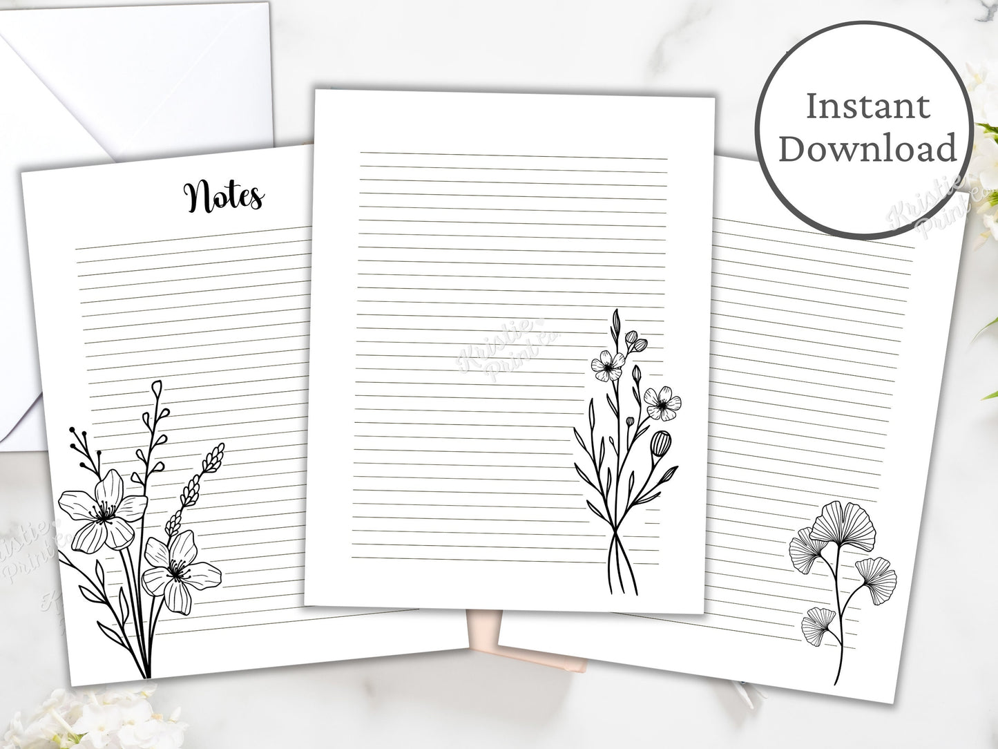 Printable Stationery Set Black and White Floral Lined Paper Minimalist Journal Paper Digital Download Stationary Paper Penpal Letters Graphic Tee – Everyday Comfort · Trending Graphic Apparel